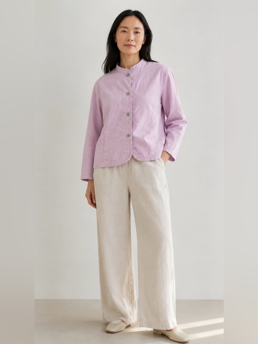 Eileen Fisher Lilac Collarless Button Jacket